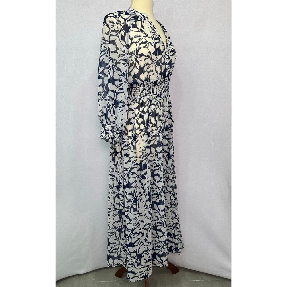 Hudson North Blue White Floral Sheer Smocked Waist Maxi Dress Size Large - Picture 4 of 10